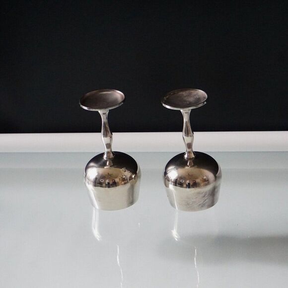 Set of 2 Silver Plate Wine Goblets 5 1/2" Tall Portugal Chalice Wine Cup - Picture 3 of 7